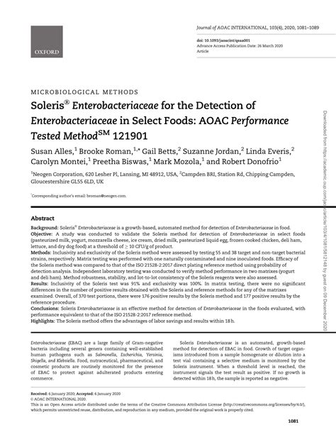 Validation of the Soleris®Enterobacteriaceae Method for 